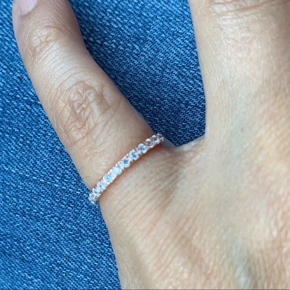Rose Gold Plated Plated CZ Inlay Eternity Band - Picture 6 of 8